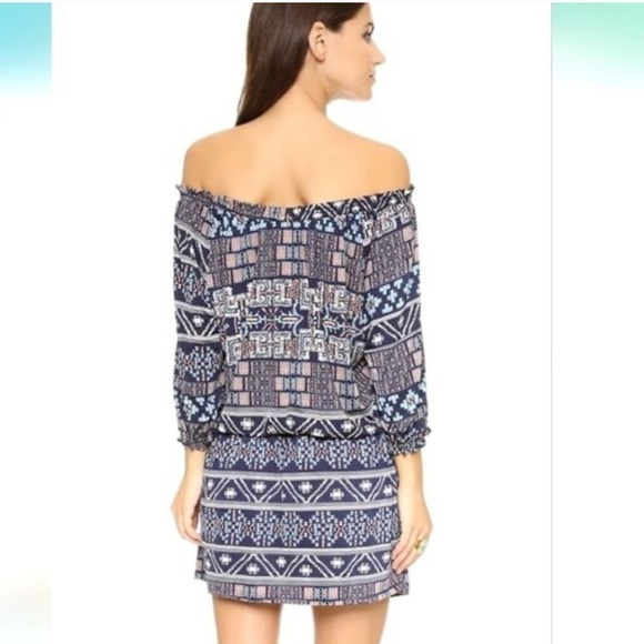 MISA Revolve Poppy Navy Aztec Off the Shoulder Dress - Picture 3 of 13